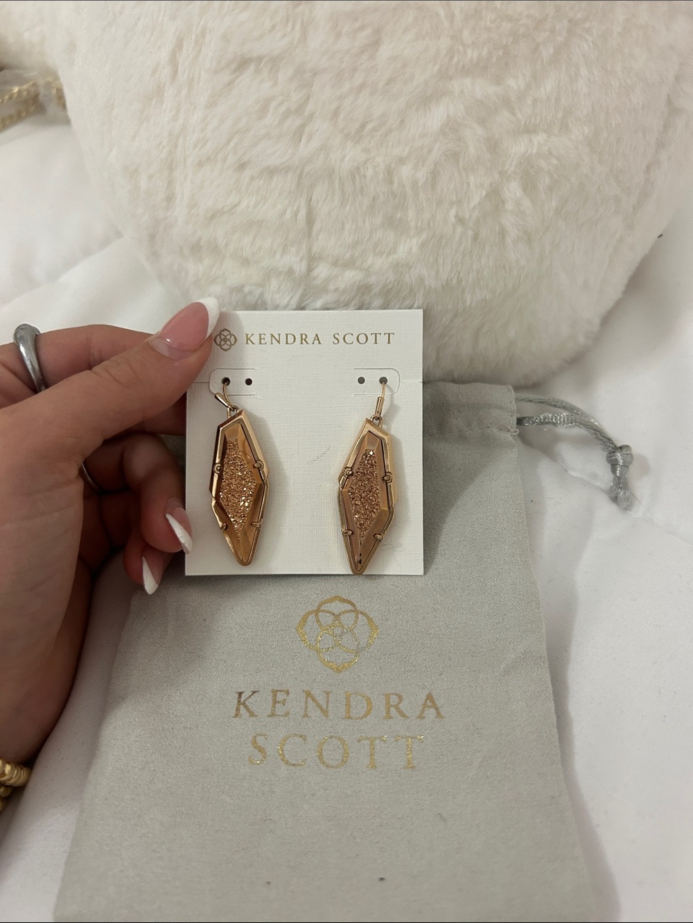 Kendra Scott Marlowe Rose Gold Drusy Geometric Drop Earrings